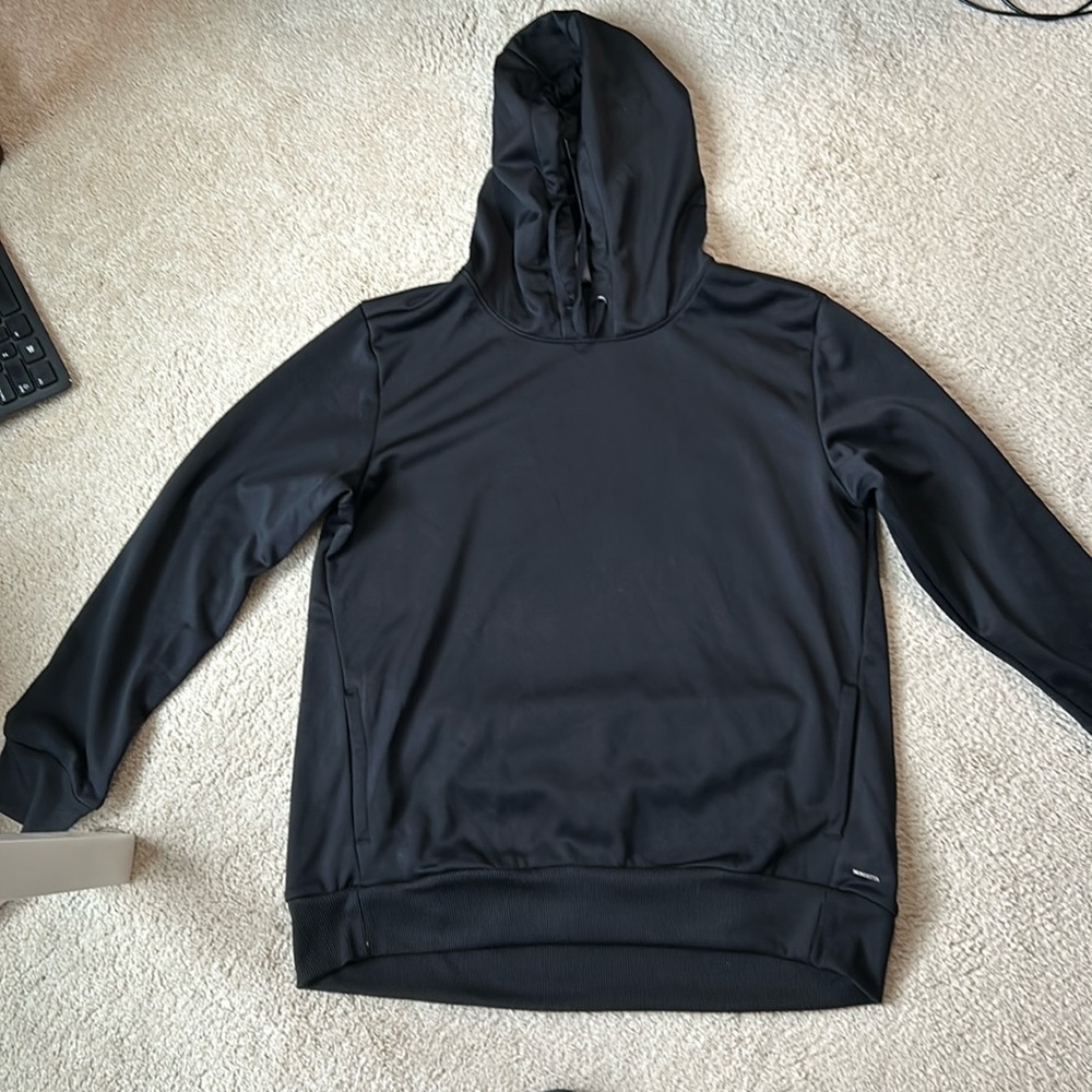 Black sweatshirt, size medium with hood.